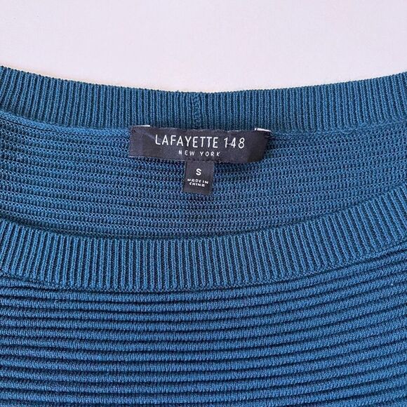 Lafayette 148 Ribbed Tunic Sweater In Empress Teal Small - Picture 4 of 8